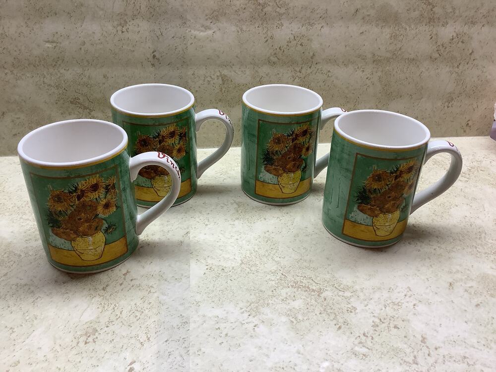 Vincent Van Gogh Famous Sunflowers Painting Set of 4 Mugs -Vintage Art Mug 12 oz